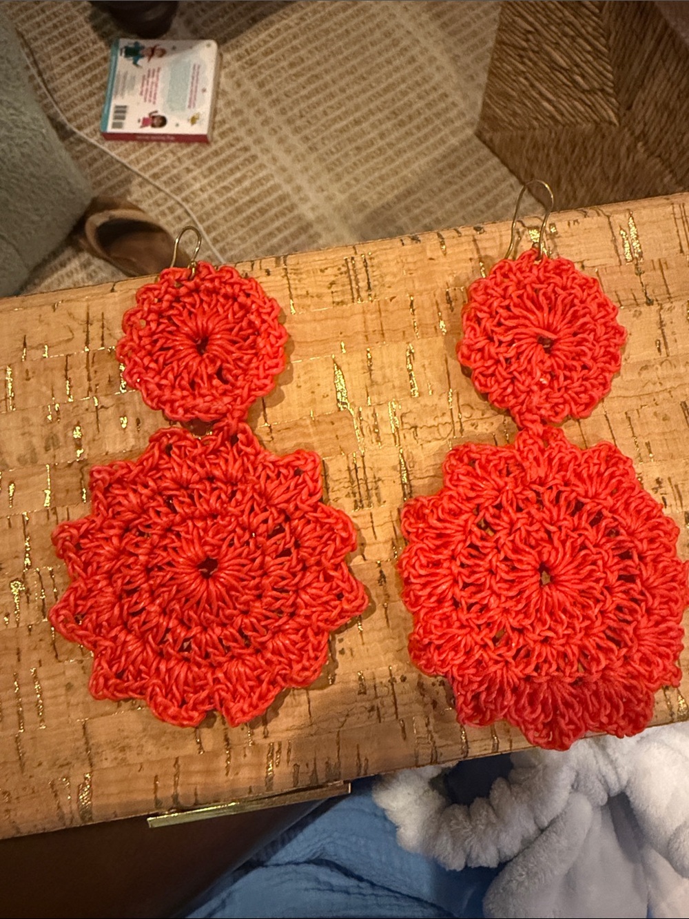 Handmade Crochet Double-Drop Earrings - Red